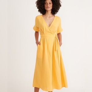 Marine Layer Valencia Wrap Dress in Golden Yellow M